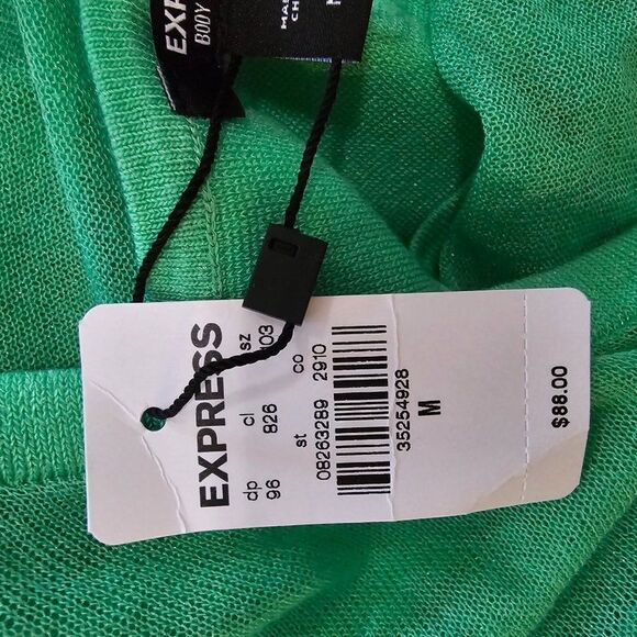 Express Women's Green Sheer Boat Neck Dolman Sleeve Cropped Sweater Size Medium - Picture 11 of 12